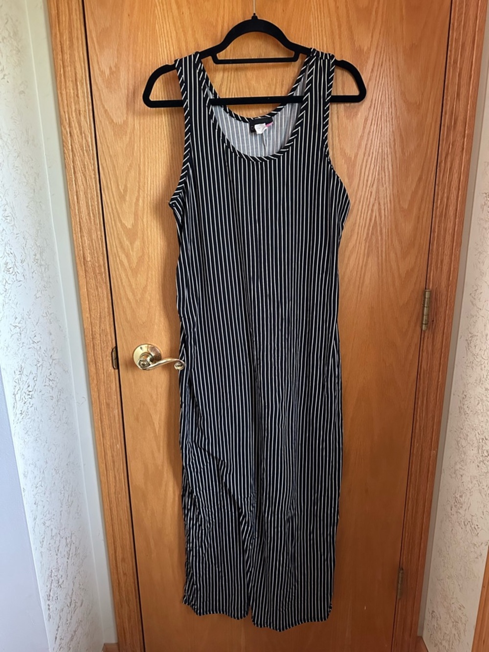 Sleeveless Black and White Striped Maxi Dress
